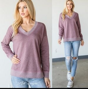SALE!!Two Tone  V-neck Fleece Sweater Top